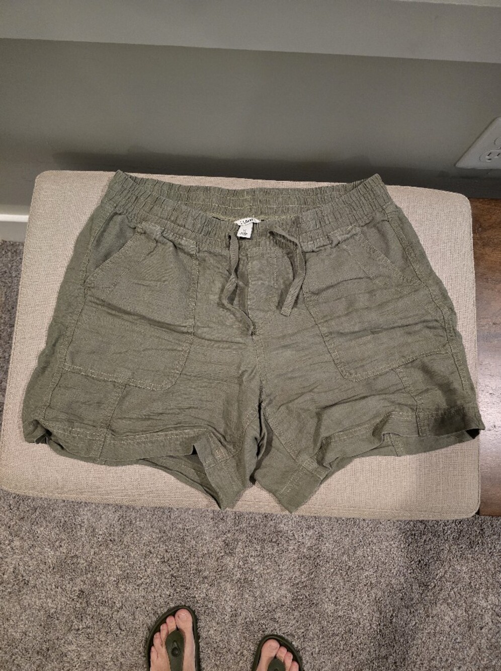 L.L. Bean Olive Drawstring Linen-Blend Women's Athletic Shorts